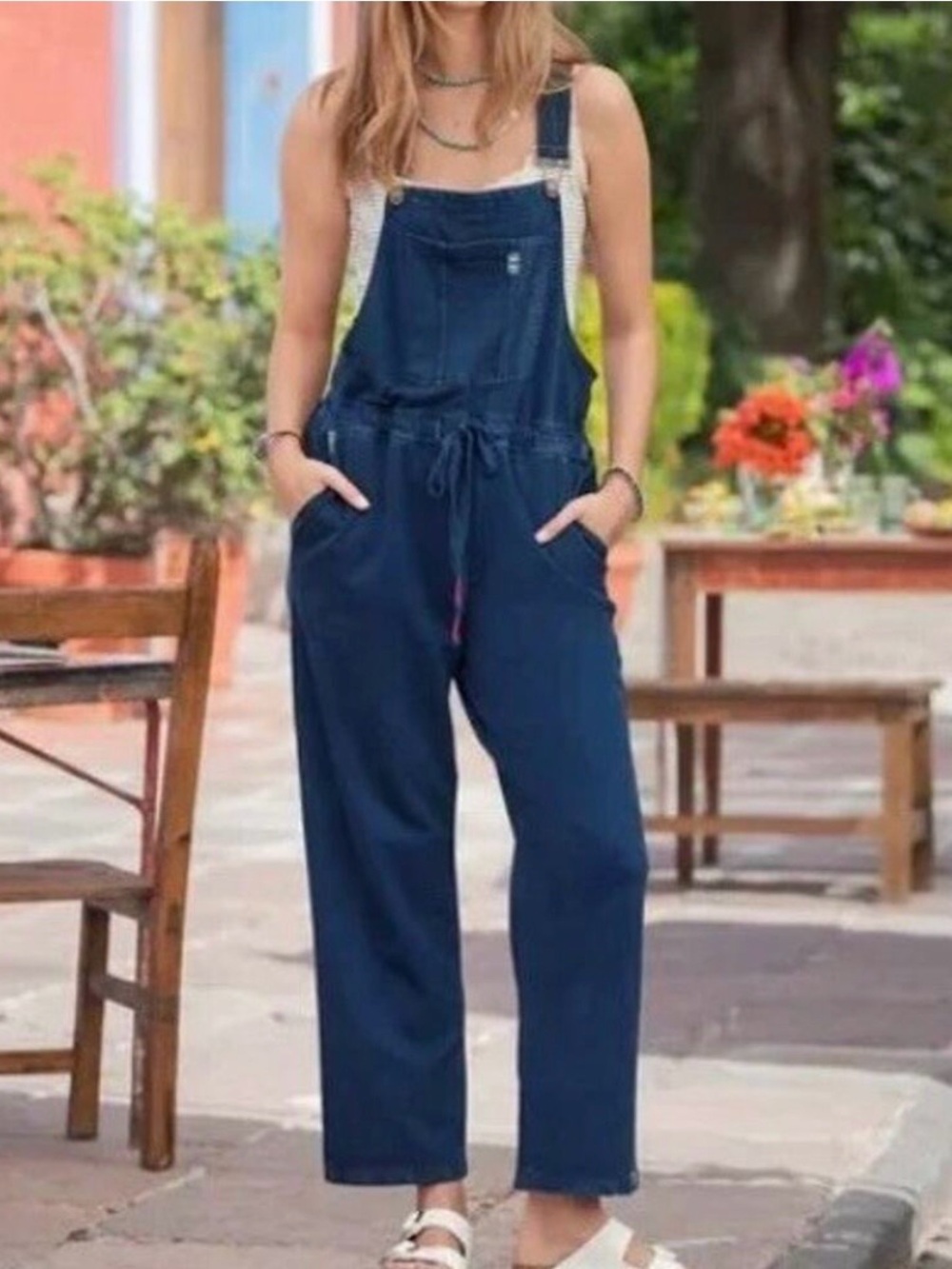 Sundance Bexley Soft French Terry Cotton Relaxed Blue Overalls Size Medium